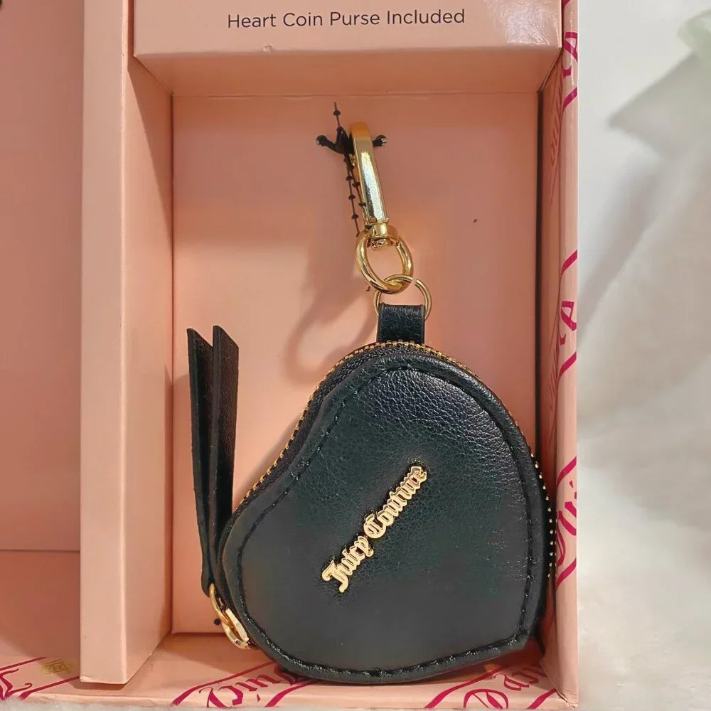 Juicy Couture Black Licorice Pink Rhinestone Handbag Bag & Heart Coin Purse Set - Picture 9 of 11